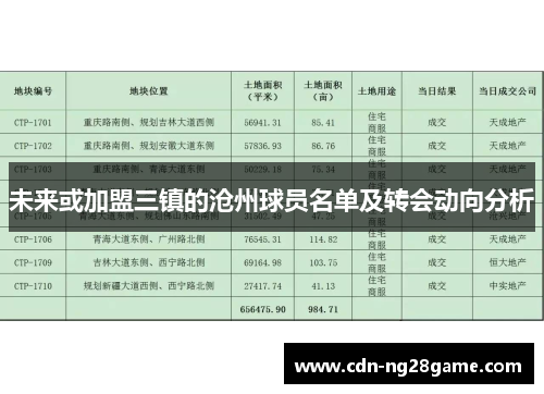 未来或加盟三镇的沧州球员名单及转会动向分析